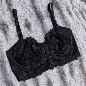 VS Dream Angels Longline Black Lace Unlined Pushup Balconette Bra 34DD